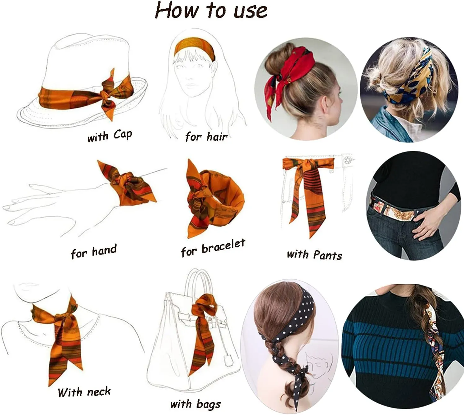 kcctoo 2/6/10Pack Scarf Bags for Women Handbag Scarfs Band Hair Neck Scarves Fashion Gifts