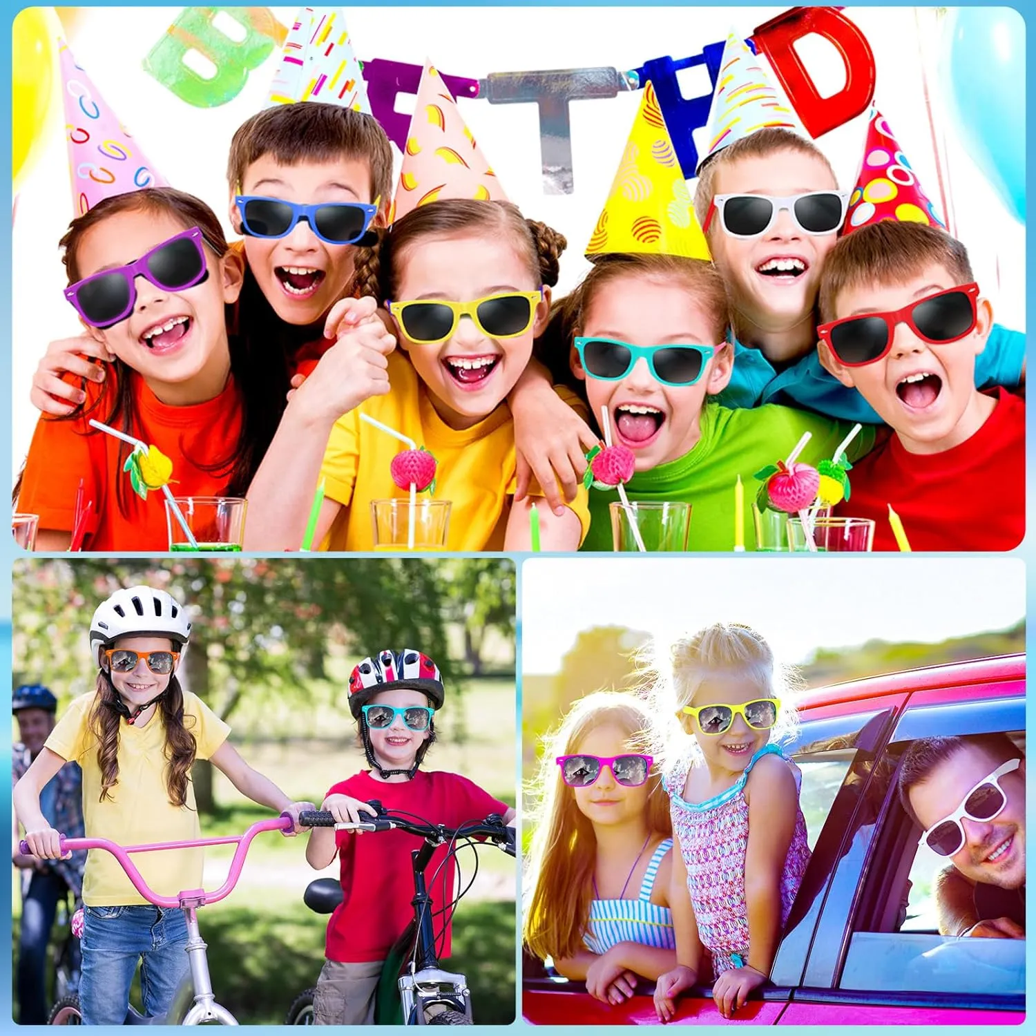 Kids Neon Sunglasses Party Favors Bulk,Summer Beach Party Sunglasses 80's Style Colorful Novelty Sunglasses 3-8