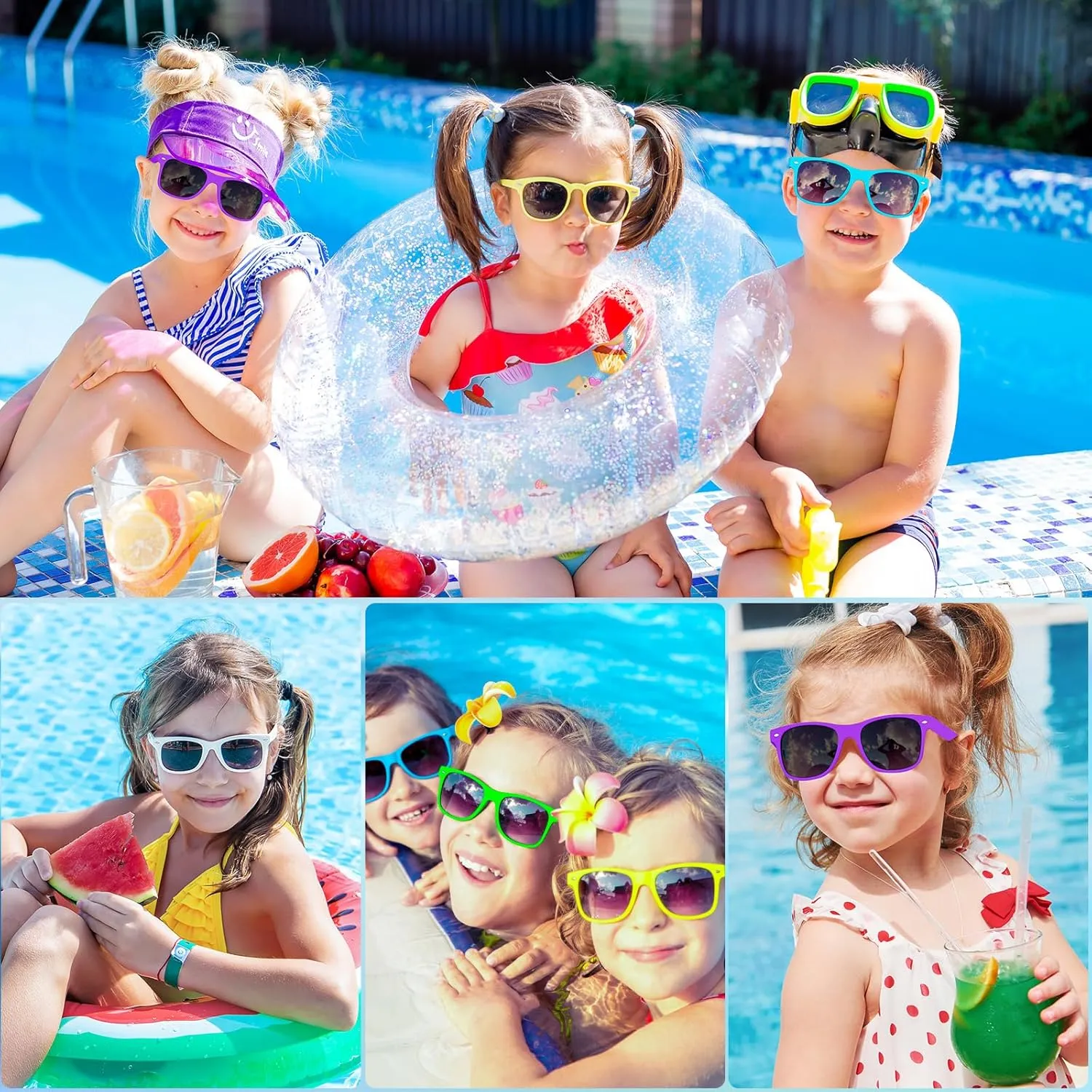Kids Neon Sunglasses Party Favors Bulk,Summer Beach Party Sunglasses 80's Style Colorful Novelty Sunglasses 3-8