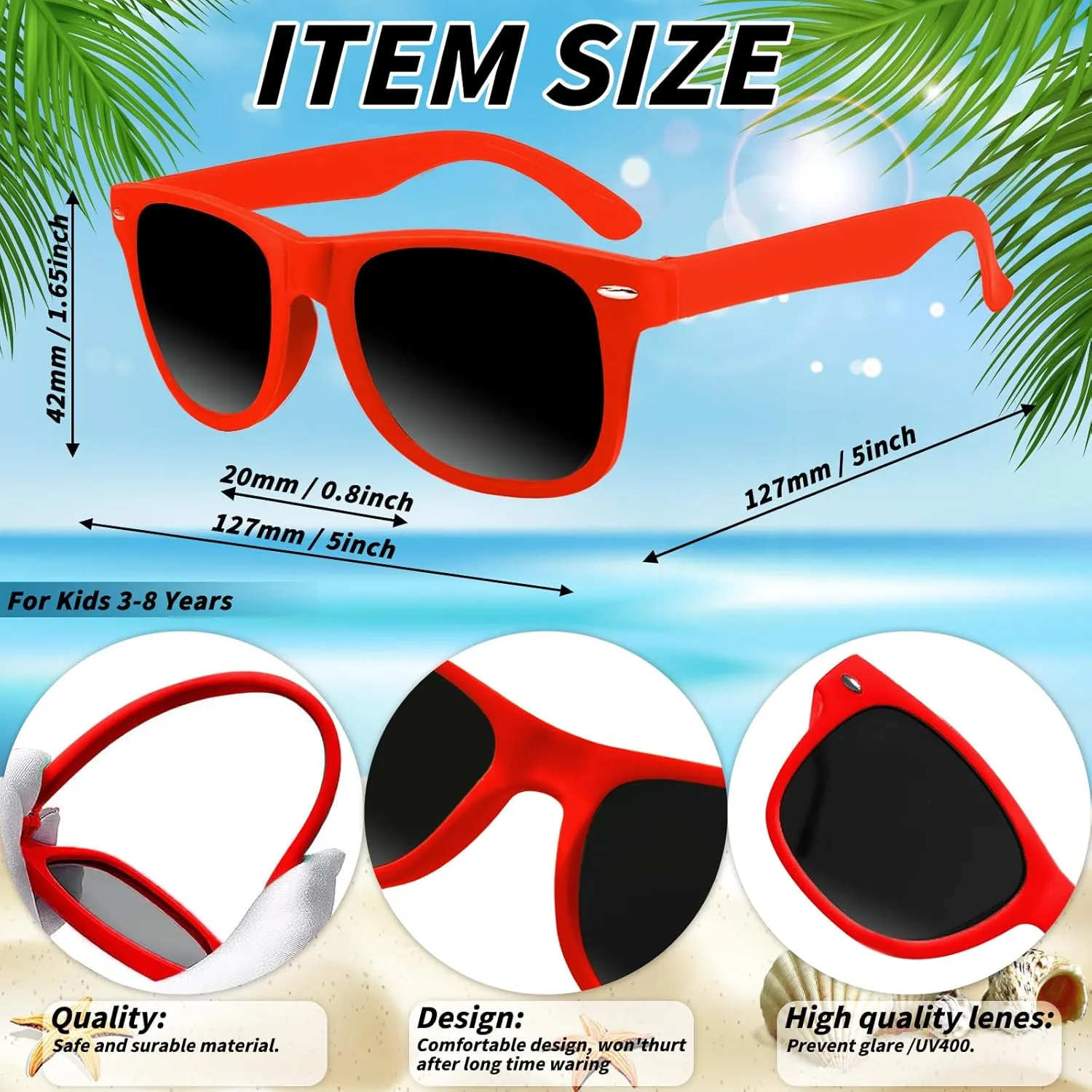 Kids Neon Sunglasses Party Favors Bulk,Summer Beach Party Sunglasses 80's Style Colorful Novelty Sunglasses 3-8