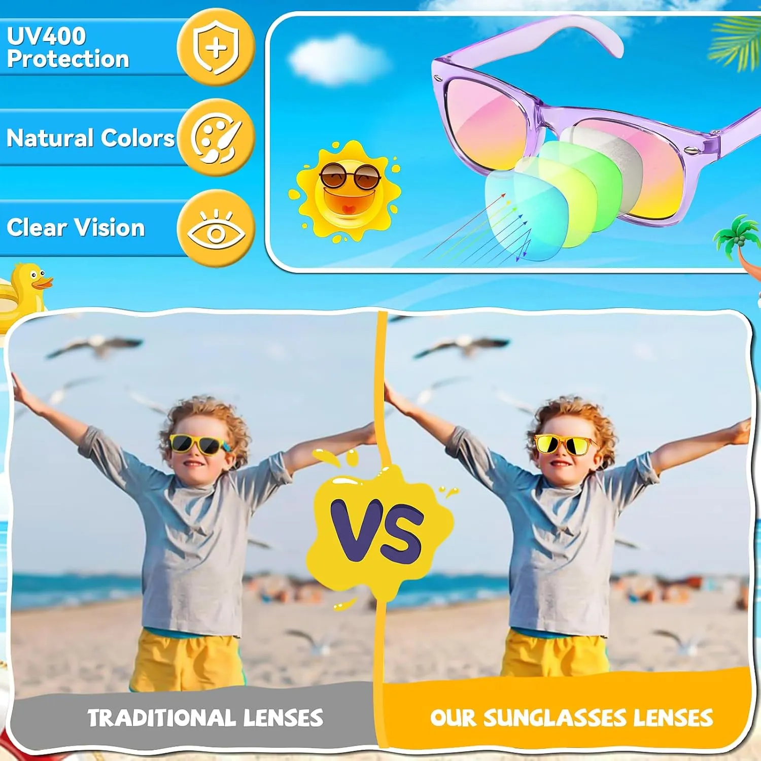 Kids Sunglasses Party Favors - Boys Girls Valentines Day Gifts, Neon Sunglasses with UV 400 Protection for Kids Classroom Favors Birthday Goodie Bags Stuffers - 16 Packs