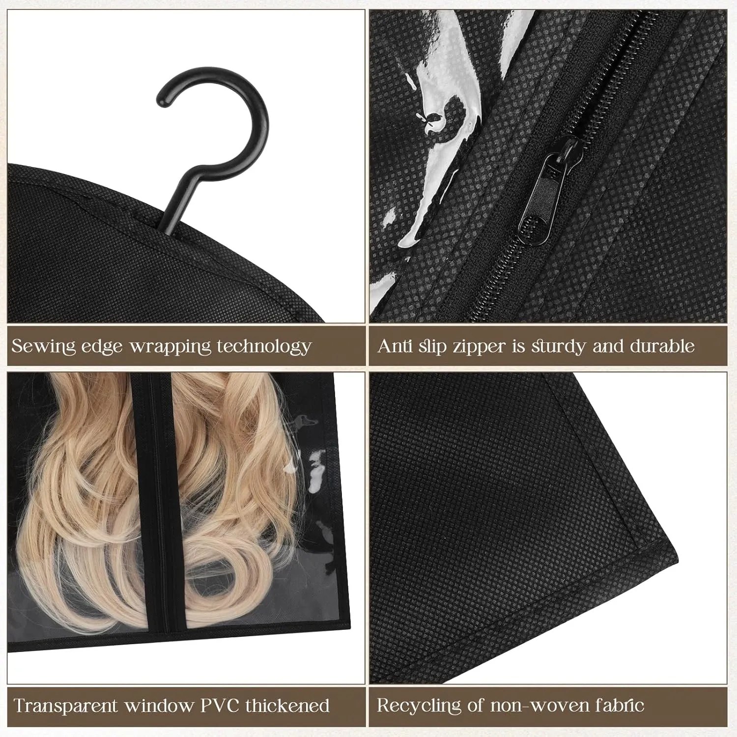 Kikone 2PCS Long & Short Extension Storage Wig Bags - Dustproof & Waterproof Portable Hair Storage (Black)