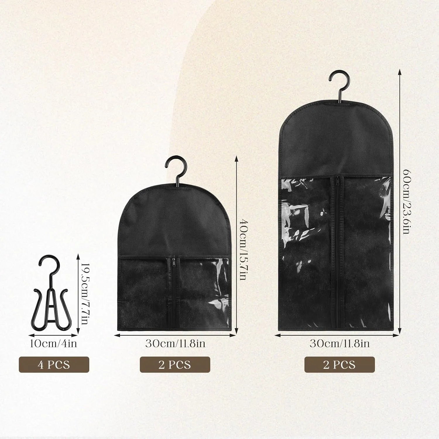 Kikone 2PCS Long & Short Extension Storage Wig Bags - Dustproof & Waterproof Portable Hair Storage (Black)