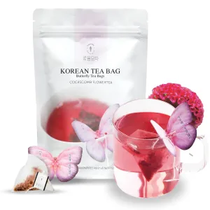 KKOKDAM Cockscomb Butterfly Tea Bags – 10 Fancy Decaf Loose Leaf Tea for Iced or Hot Drinks – Elegant Korean Gifts for Women - Perfect as Womens Tea Gift Set