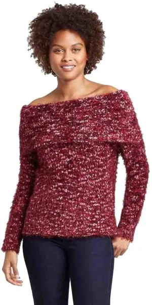 Knox Rose Women's Off The Shoulder Eyelash Sweater (Red)
