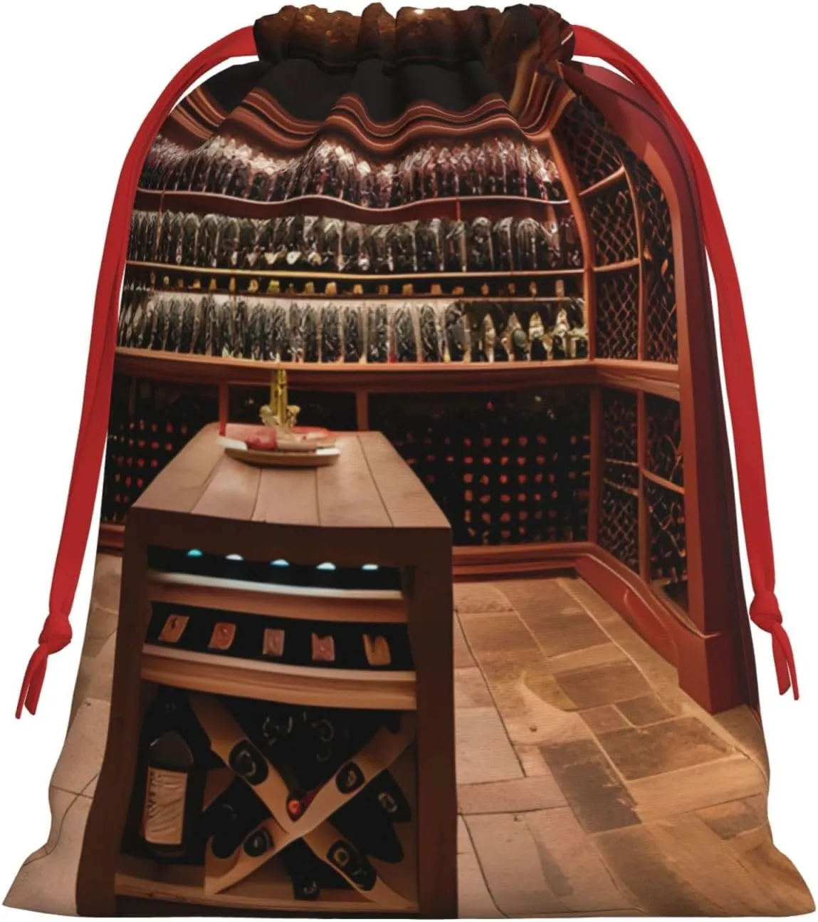 KOPUUYRD Red Wine Cellar Print Reusable Gift Bags,Stylish Drawstring Gift Bags,Birthday Gift Bag For All Occasions