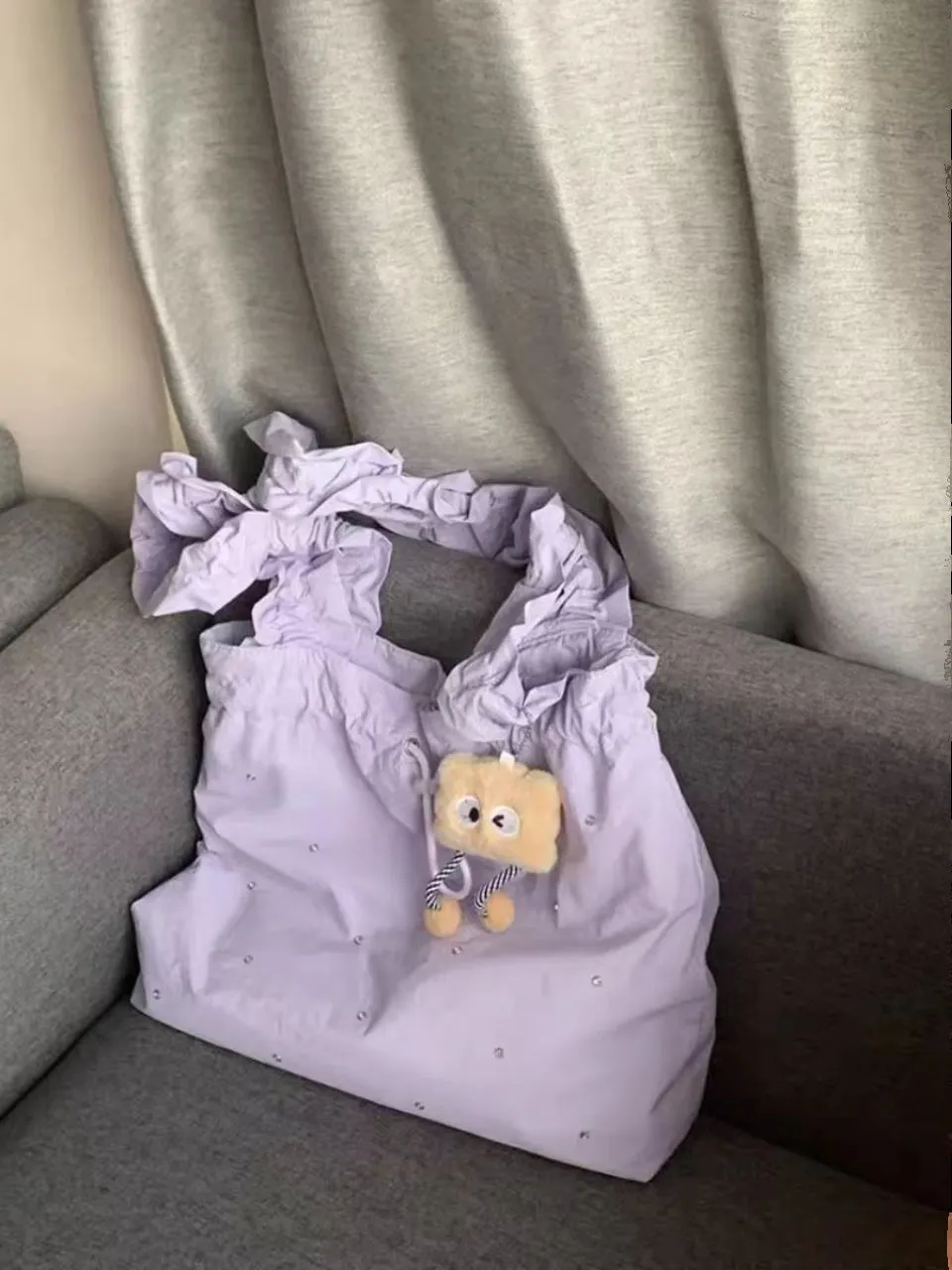 Korean diamond cream purple tote bag