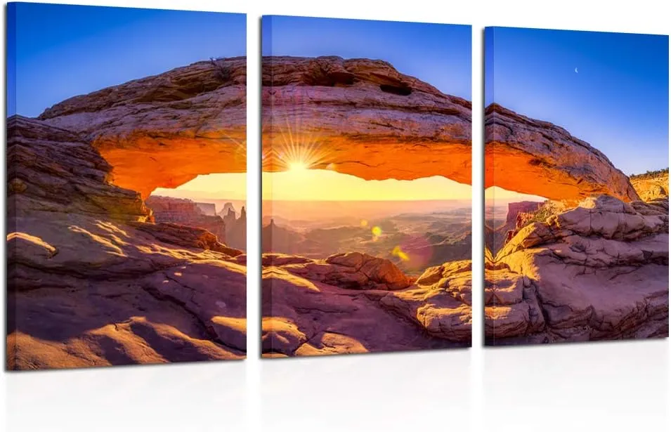 KREATIVE ARTS - Sunrise At Mesa Arch In Canyonlands National Park Near Moab Utah USA Canvas Photography Print 3 Panel Art Frameless Canvas Print Wall Art Ready to Hang