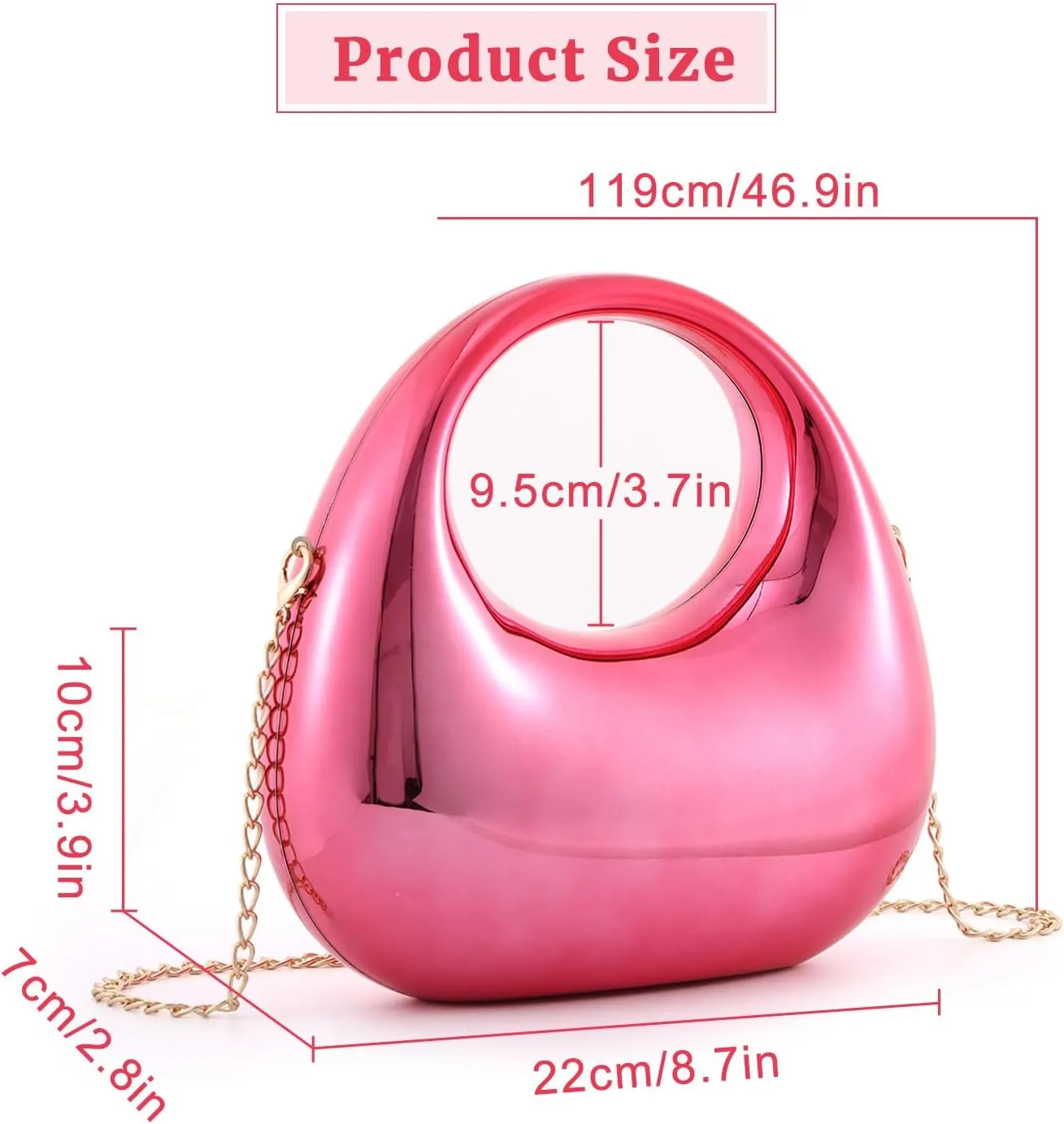 KUANG! Women Mimi Acrylic Evening Purse Top-handle Moon Hobo Bag Handbag for Wedding Cocktail Party Chain Shoulder Bag