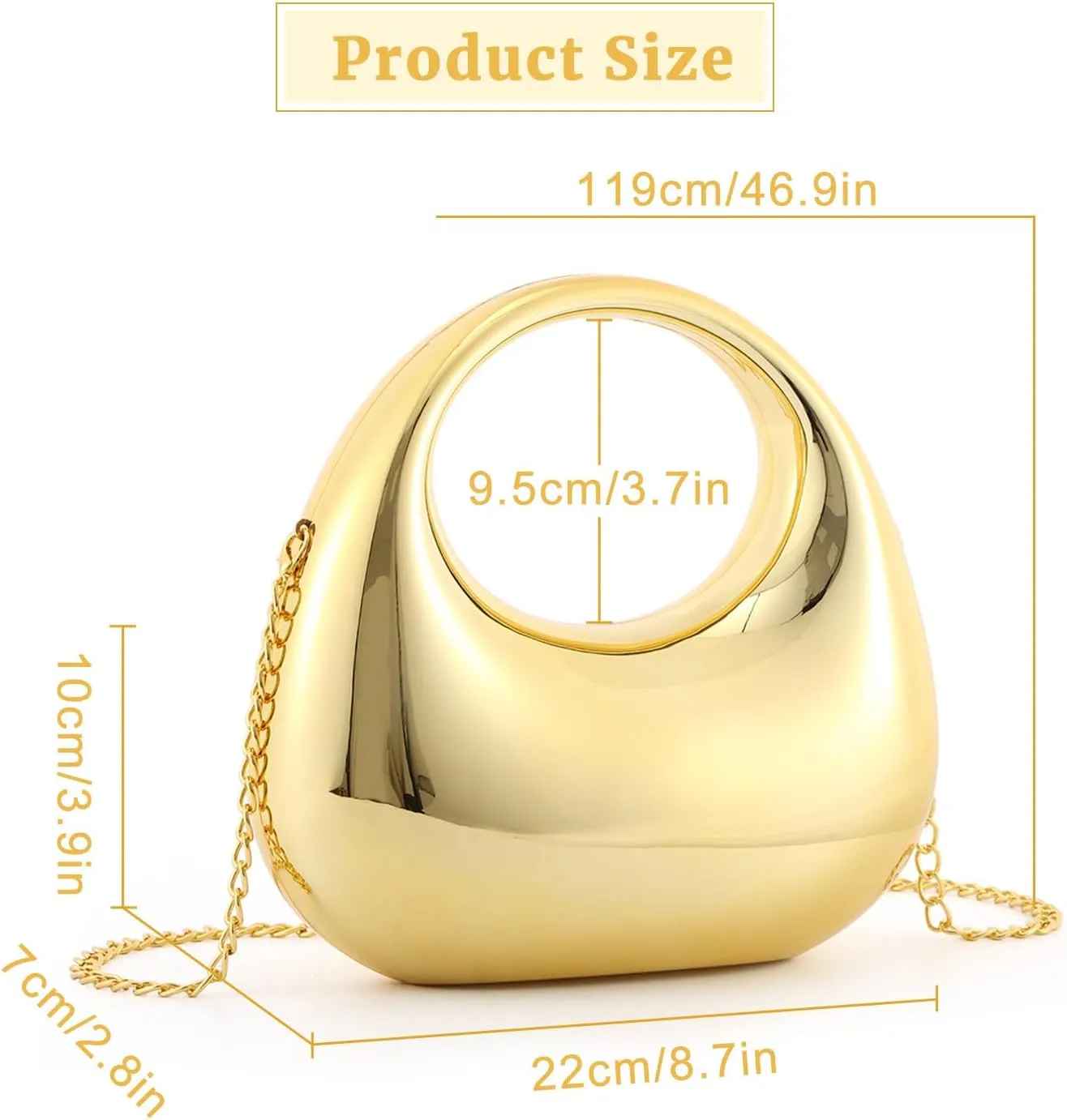 KUANG! Women Mimi Acrylic Evening Purse Top-handle Moon Hobo Bag Handbag for Wedding Cocktail Party Chain Shoulder Bag