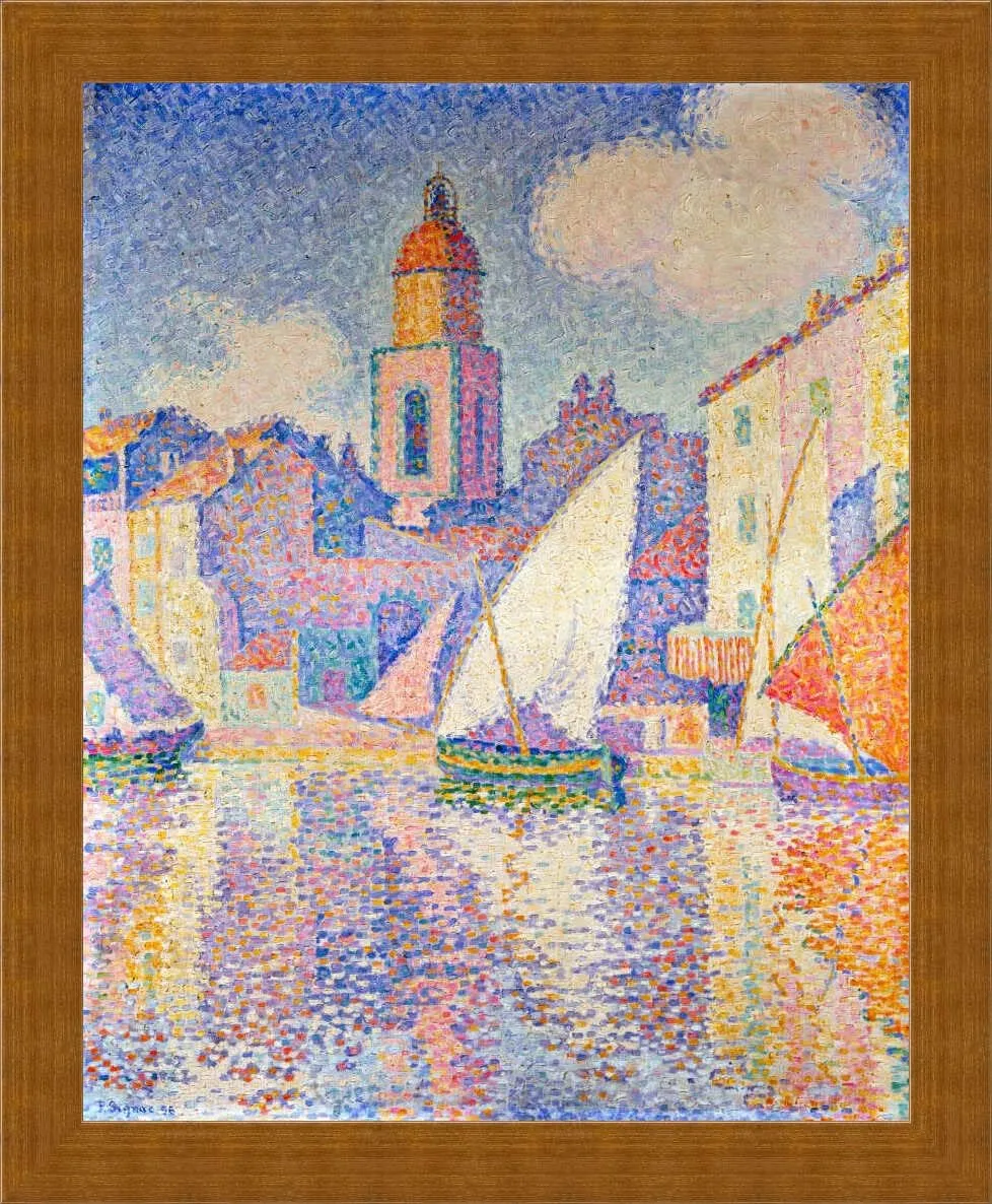 kunst für alle Framed Art Print: Paul Signac Bell Tower at The Port of St Tropez - Decorative Fine Art Poster, Picture Frame, 15.7x19.7 inch / 40x50 cm, Copper Brushed