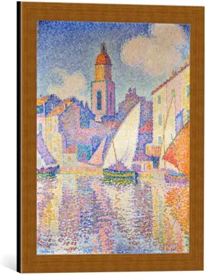 kunst für alle Framed Art Print: Paul Signac Bell Tower at The Port of St Tropez - Decorative Fine Art Poster, Picture Frame, 15.7x19.7 inch / 40x50 cm, Copper Brushed