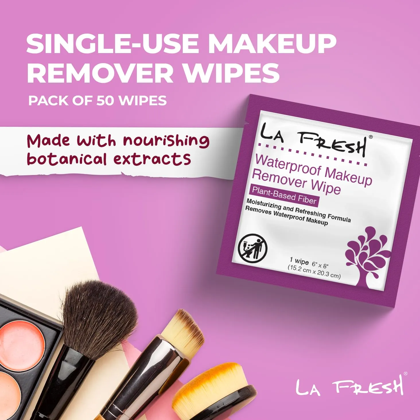 La Fresh 24/7 Makeup Remover Wipes, Easily Remove Waterproof Makeup and Moisturizing, Pack of 50 Individually Wrapped Wet Wipes, Skincare Travel Essentials