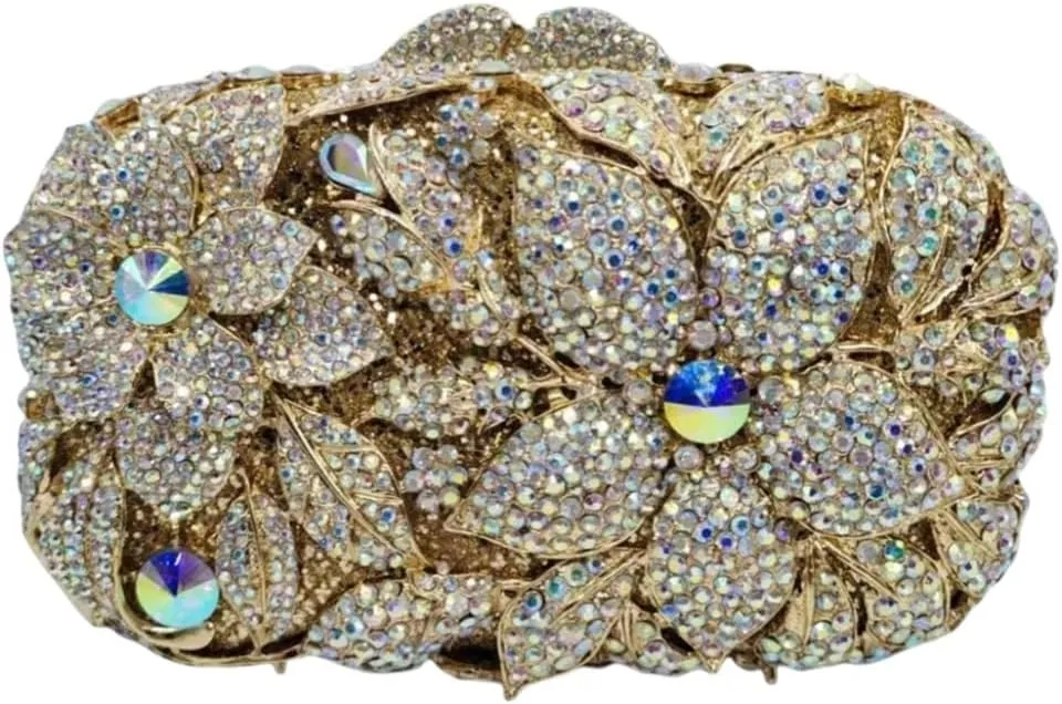 Ladies Crystal Evening Bag Flower Luxury Rhinestone Clutch Bags Diamond Party Wedding Handbag Sparkle Party Purse