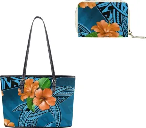 Ladies Fashion Handbag Polynesian Tribe Custom Art Print Shopping Travel Shoulder Bag Purse Set