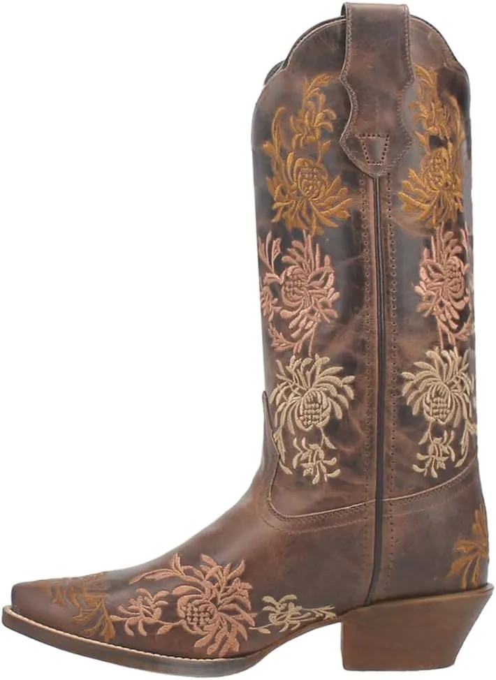 Laredo Womens Sylvan Floral Embroidery Snip Toe Casual Boots Mid Calf Low Heel 1-2" - Brown