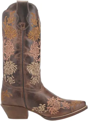 Laredo Womens Sylvan Floral Embroidery Snip Toe Casual Boots Mid Calf Low Heel 1-2" - Brown