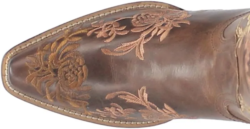 Laredo Womens Sylvan Floral Embroidery Snip Toe Casual Boots Mid Calf Low Heel 1-2" - Brown