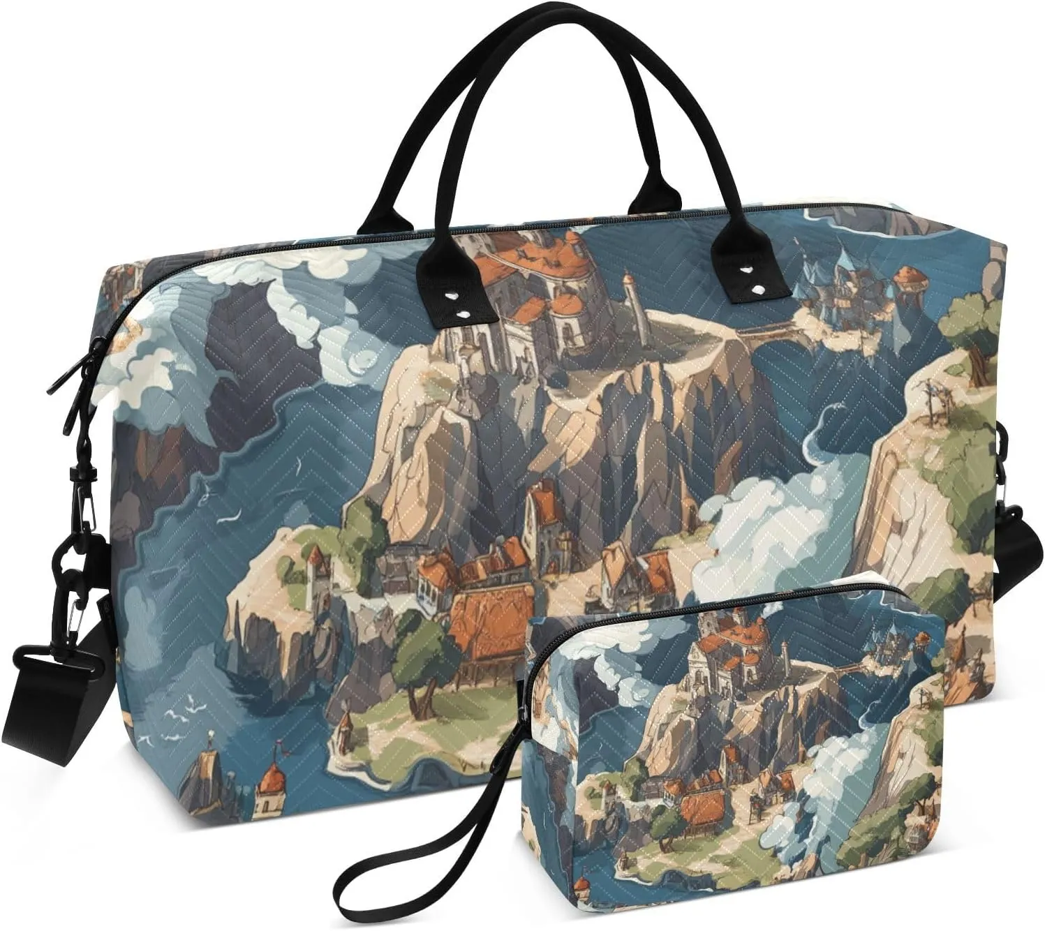 Large Bag Carry On Personal Item Bag Gym Sports Duffel Bags with Adjustable Strap for Airplane Traveling Large Capacity Rpg Battle Map Castle
