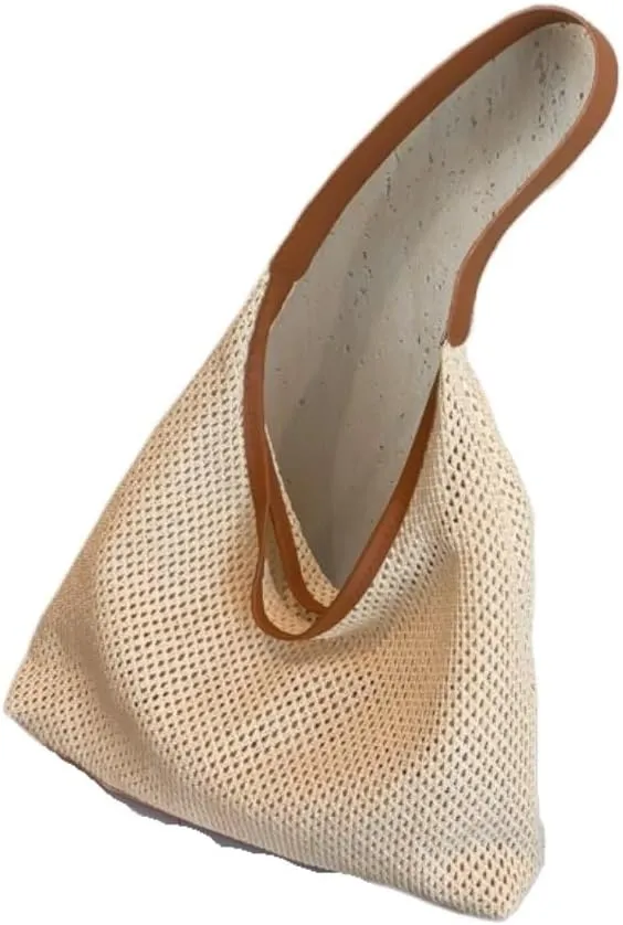 Large capacity Bag Stylish Irregular - shaped Straw Handbag with Leather Trim: Lead the Trend Ladies shoulder Bag