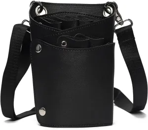 Large Capacity Barber Salon PU Leather Hair Scissor Storage Bag Hairdressing Holsters Holder with Shoulder Belt, Black