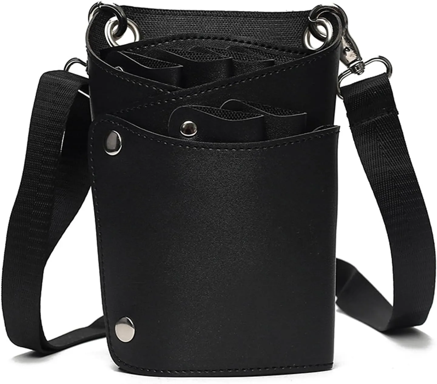 Large Capacity Barber Salon PU Leather Hair Scissor Storage Bag Hairdressing Holsters Holder with Shoulder Belt, Black