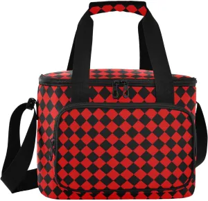 Large Capacity Insulated Lunch Bag Crossbody Crossbody Lunch Bag for Ladies Buffalo Plaid Red Black lonchera para mujer