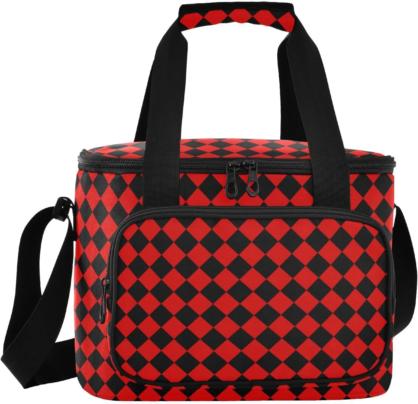 Large Capacity Insulated Lunch Bag Crossbody Crossbody Lunch Bag for Ladies Buffalo Plaid Red Black lonchera para mujer