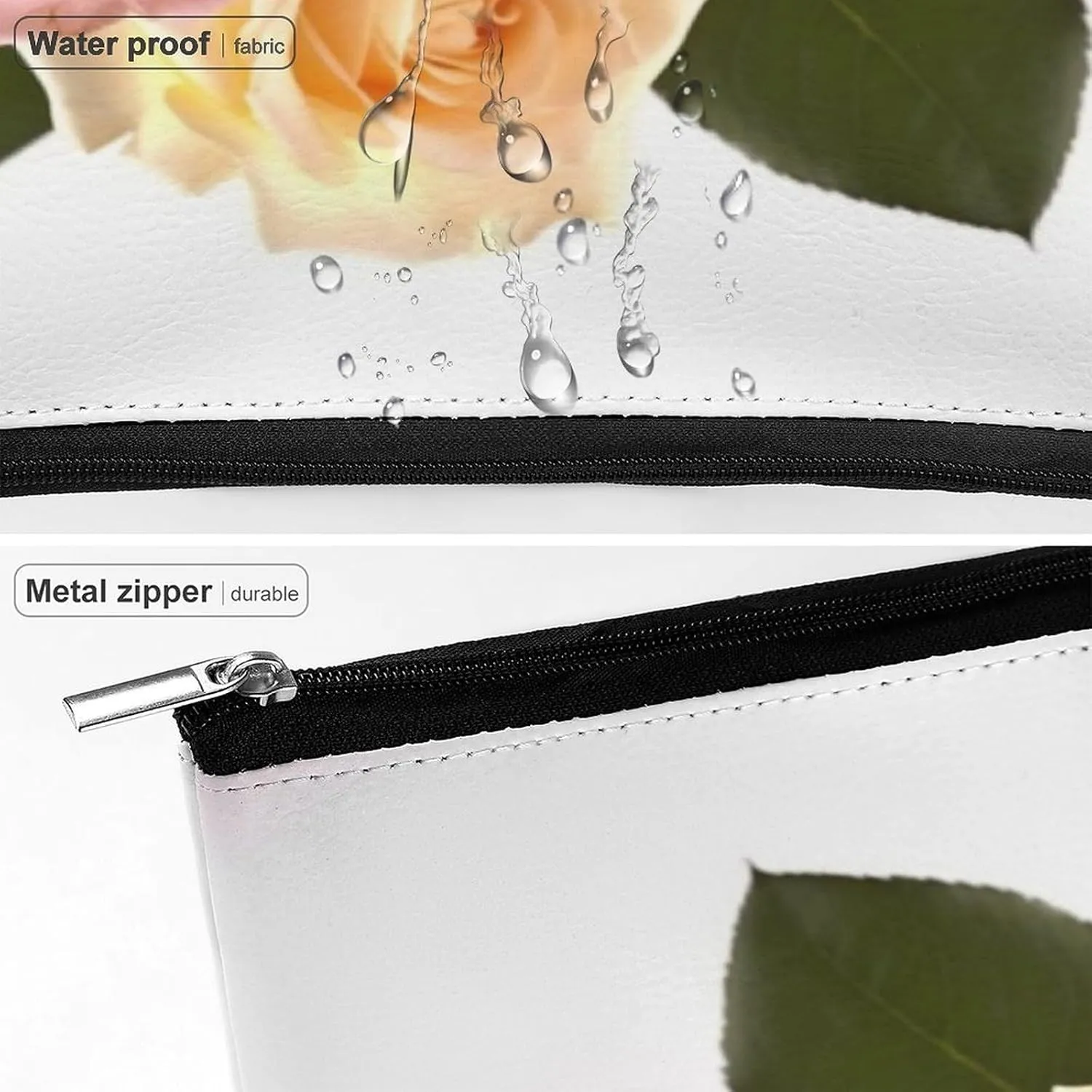 Large Capacity Makeup Bags for Women Portable Leather with Zipper Travelling Makeup Bag Roses Flower Printed