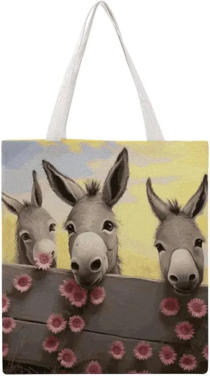 Large Grocery Bags Beach Tote Donkey And Flower Shopping Bag for Women Shoulder Bag for Travel Work Handbag
