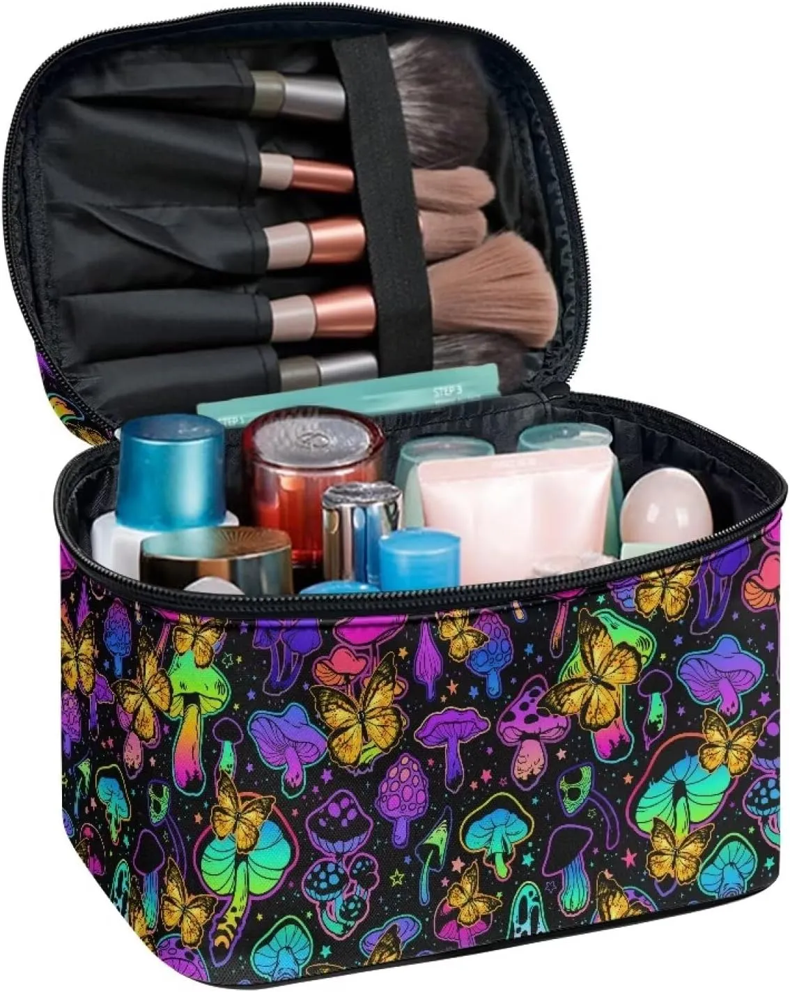 Large Toiletry Bags for Women Mushroom Portable Butterfly Make Up Organizer Travelling Bag for Professional Make Up Artist,Valentine'S Day Gift for Her