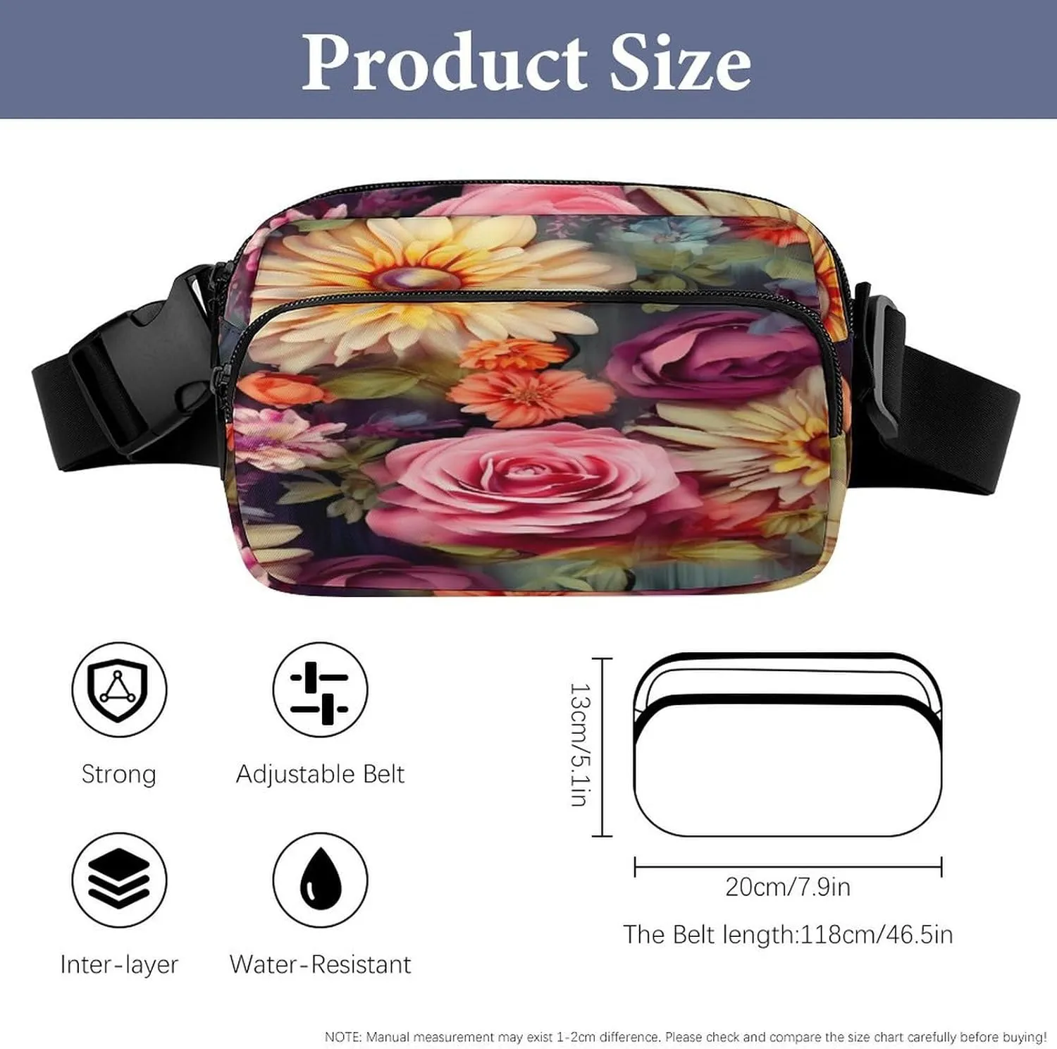 Large Waist Packs with Adjustable Strap,Flower Cluster CrossBody Fanny Pack Casual Bag for Travel Sports Running Hiking