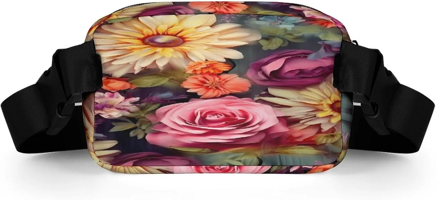 Large Waist Packs with Adjustable Strap,Flower Cluster CrossBody Fanny Pack Casual Bag for Travel Sports Running Hiking
