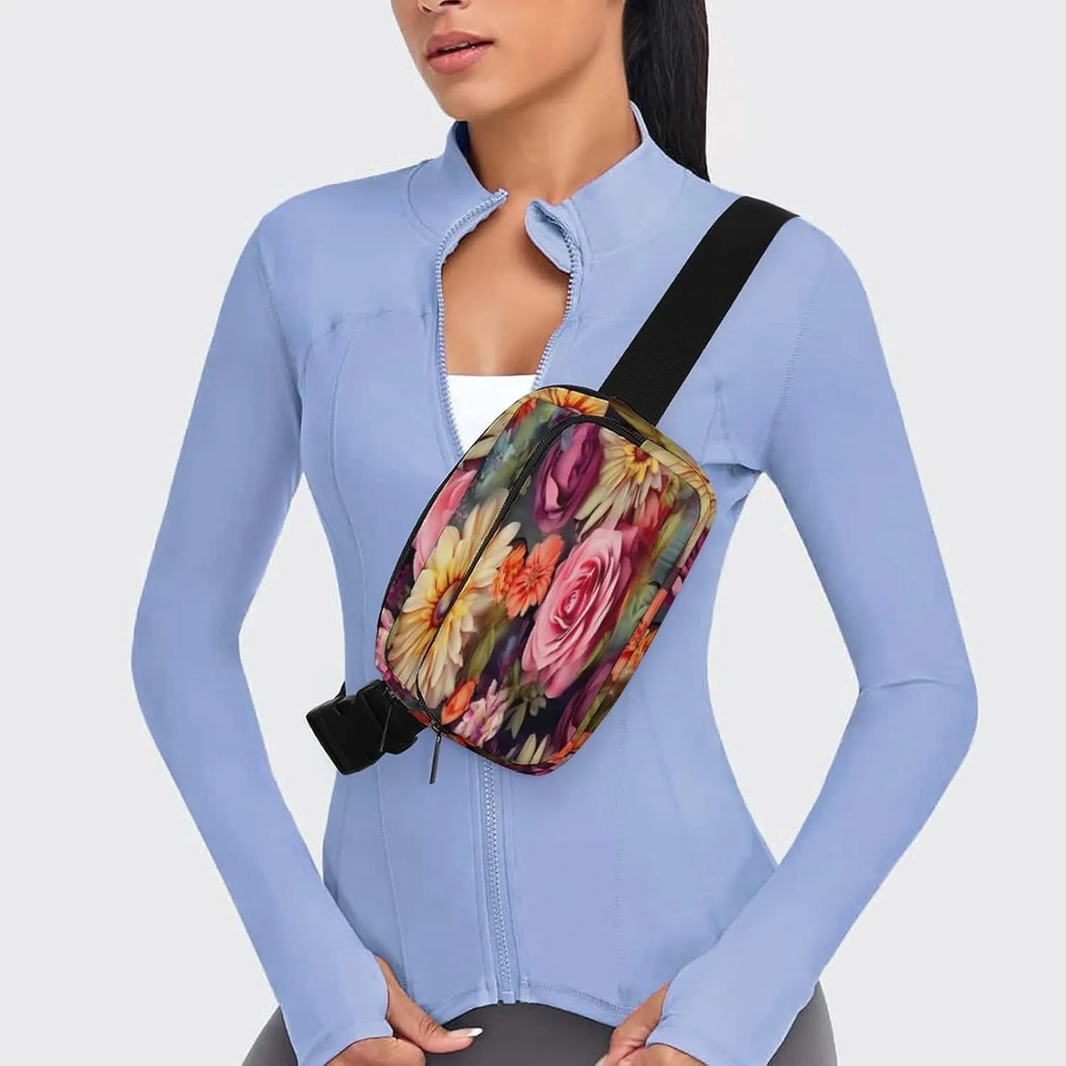 Large Waist Packs with Adjustable Strap,Flower Cluster CrossBody Fanny Pack Casual Bag for Travel Sports Running Hiking