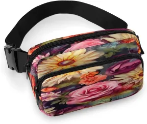 Large Waist Packs with Adjustable Strap,Flower Cluster CrossBody Fanny Pack Casual Bag for Travel Sports Running Hiking