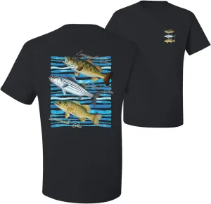 Largemouth Striped Smallmouth Big Bass Fish Fishing Front and Back Men's T-Shirt
