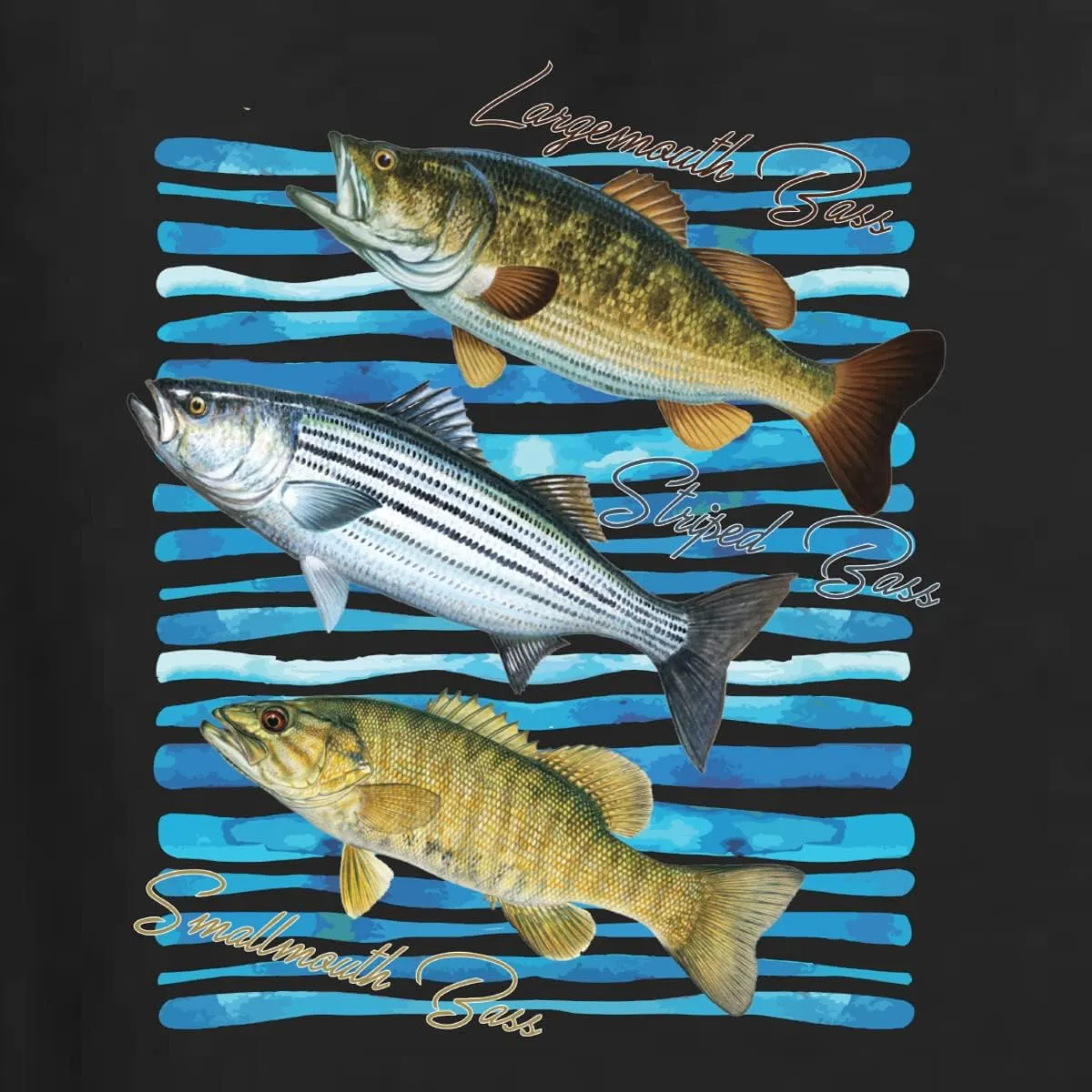 Largemouth Striped Smallmouth Big Bass Fish Fishing Front and Back Men's T-Shirt