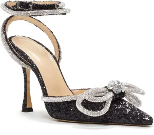 LauraVicci Women's Heeled Sandals Pointed Toe Crystal Embellished Bow Ankle Straps Rhinestone Buckle Stiletto Slip On Evening Dress Party Wedding Pumps Shoes