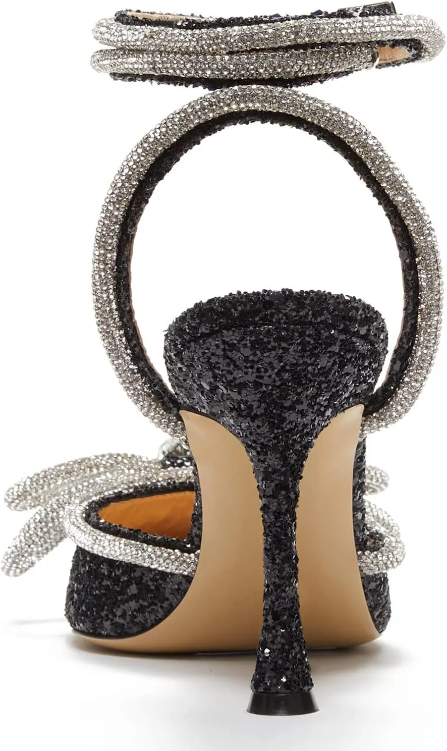 LauraVicci Women's Heeled Sandals Pointed Toe Crystal Embellished Bow Ankle Straps Rhinestone Buckle Stiletto Slip On Evening Dress Party Wedding Pumps Shoes
