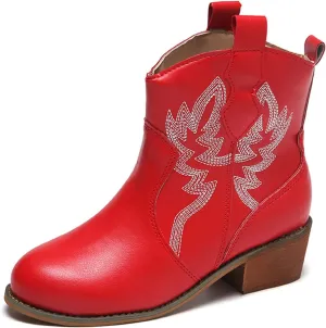 Lausiuoe Boots For Women Cowboy Style Wide Calf Cowgirl Western Embroidery Low Heel Knee High Fashion Chunky Boots