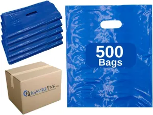 LDPE Die Cut Merchandies Bags - 12"x15" - 500 Bags - 1.5 mil - Blue - 1215DCBLUE - AssurePak