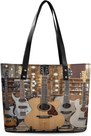 Leather Tote Bag Crossbody Bags for Women Fashion Top Handle Handbag Guitar Bass Music Musical Instruments Ladies Shoulder Bags Casual Beach Bag Gym Bages Ladies Purses for Shopping Work Travel