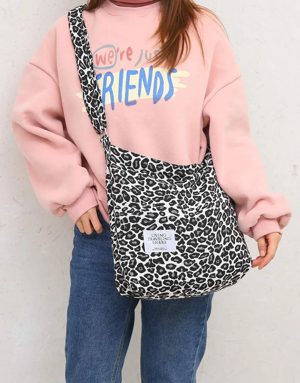 Leopard Pattern Soft Canvas Shoulder Bag