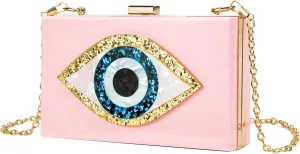 LETODE Clutch Purses for Women-Evil Eye Acrylic Clutch Glitter Purse Evening Bag Chain Shoulder Crossbody Handbags