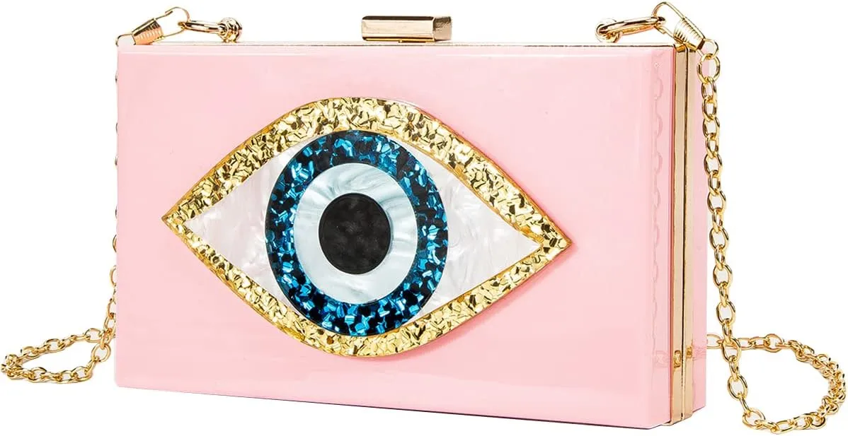 LETODE Clutch Purses for Women-Evil Eye Acrylic Clutch Glitter Purse Evening Bag Chain Shoulder Crossbody Handbags