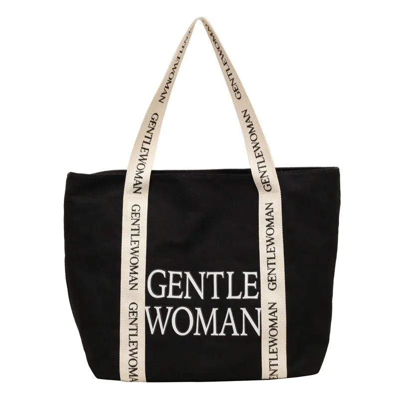 Letter Contrast Color Large Capacity Wide Shoulder Bags