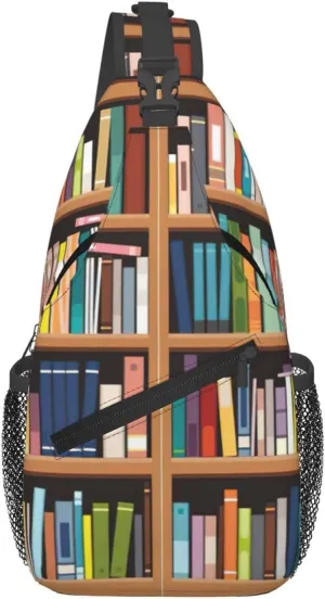 Library Bookshelf. Print Sling Bag Crossbody Sling Backpack Cross Body Shoulder Bag Travel Hiking Daypack