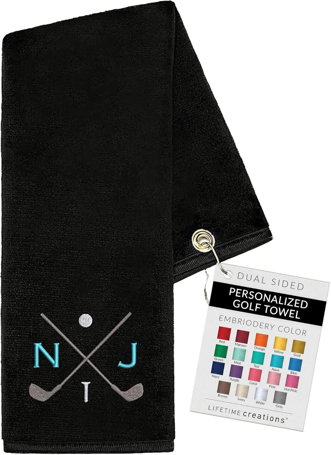 Lifetime Creations Personalized Golf Towel for Golf Bags - Custom Embroidered in USA with Initials, Dual-Sided for Scrubbing, Gifts for Golfers, Golf Accessories for Men or Women, Groomsmen, Dad