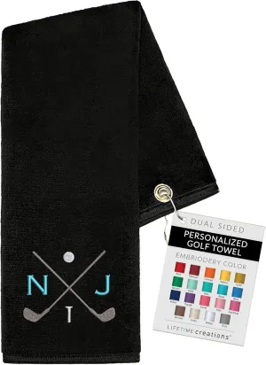 Lifetime Creations Personalized Golf Towel for Golf Bags - Custom Embroidered in USA with Initials, Dual-Sided for Scrubbing, Gifts for Golfers, Golf Accessories for Men or Women, Groomsmen, Dad