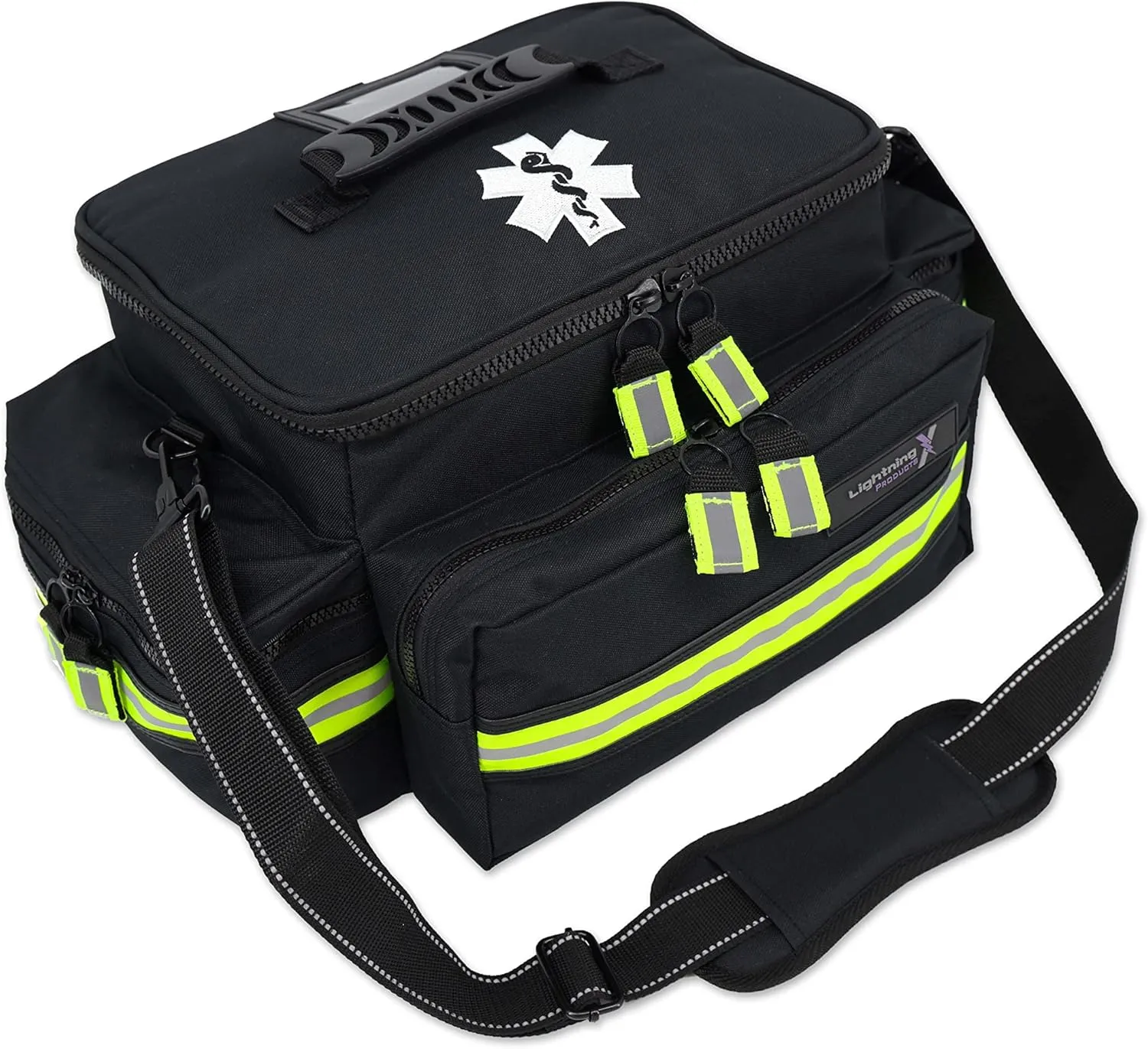 Lightning X Mid-Sized First Responder EMT Bag | LXMB25 | Fully Stocked w/ 248  First Aid Supplies   Trauma Pak w/C.A.T. Tourniquet & QuikClot - Black